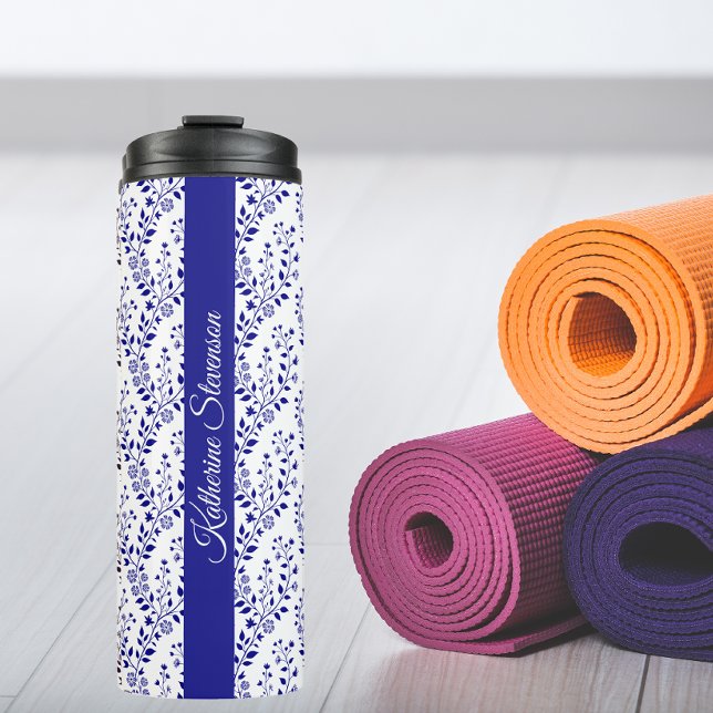 Termo Modern Minimalist Navy Blue White Floral Script (Subido por el creador)