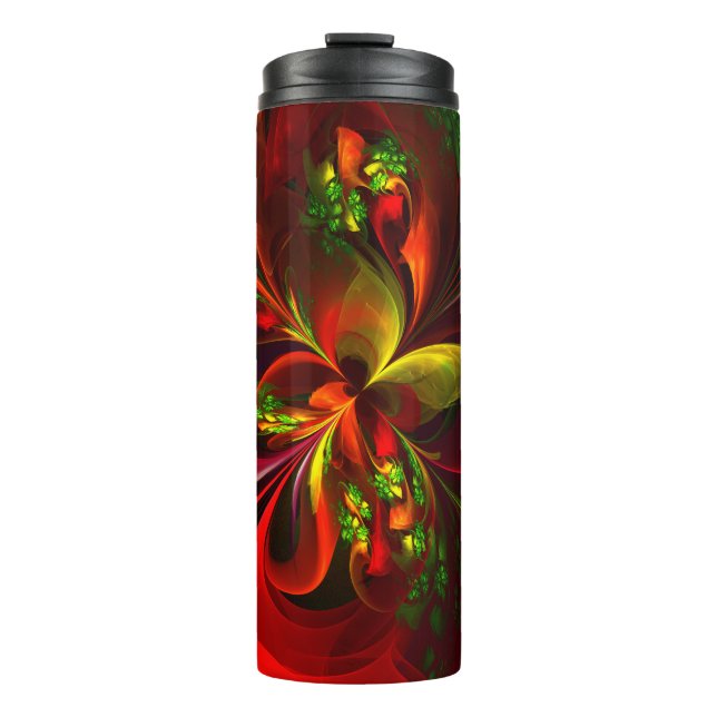 Termo Modern Red Green Floral Abstract Art Pattern #05 (Anverso)