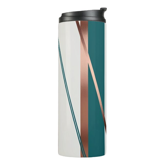 Termo Modern Striped Teal and Copper Thermal Tumbler (Rotado hacia la izquierda)