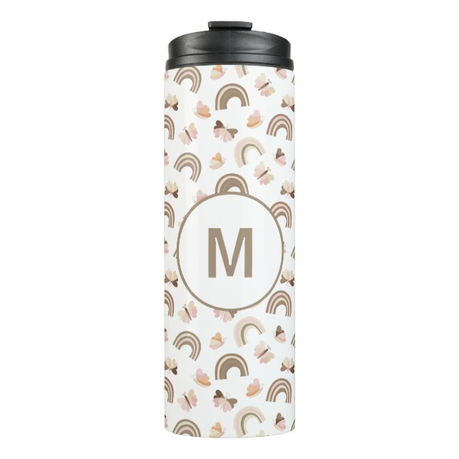 Termo Modern Whit Pink Butterflies Rainbow Monogram (Anverso)