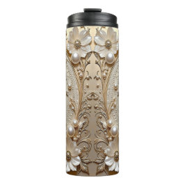 Termo Modern White Flowers Pearls Thermal Tumbler