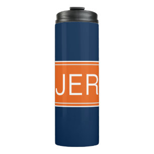 Termo Moderna Monogramada Naranja inicial bebida azul du