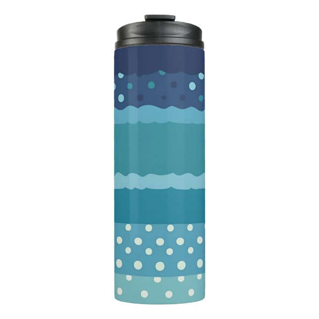 Termo Moderna Vertical Rayas Azules y Lunares (Anverso)