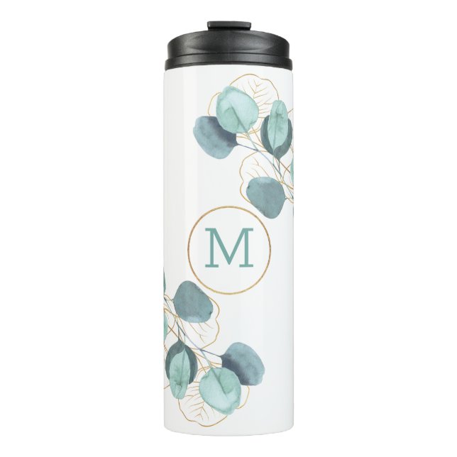 Termo Moderna y elegante Mesa de Oro Eucalyptus Monogram (Anverso)