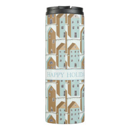 Termo Modernas Casas de Ciudad Azul y Marrón "Felices Fi