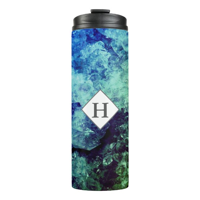 Termo Moderno Aqua & Green Geode con Iniciales (Anverso)