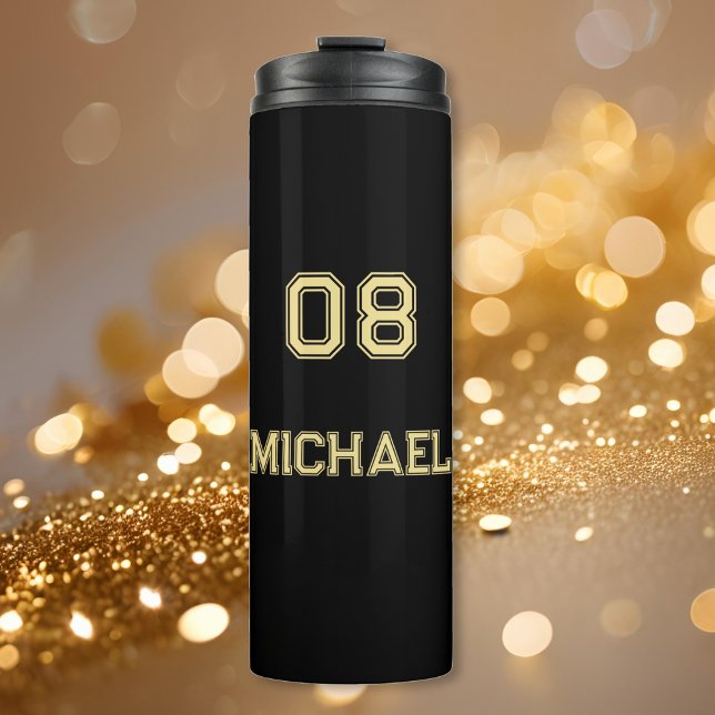 Termo Moderno Black Gold Player Name Jersey Number Sport (Modern Black Gold Player Name Jersey Number Sports Thermal Tumbler)