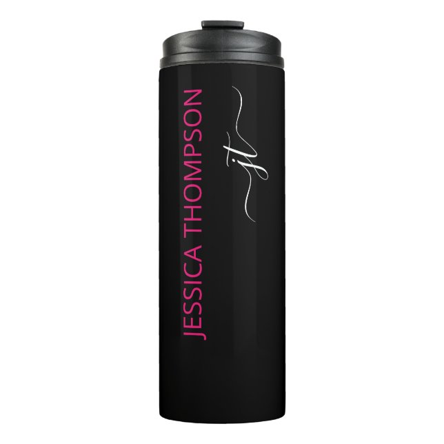 Termo Moderno Black Hot Pink Simple Script Monograma Nom (Anverso)