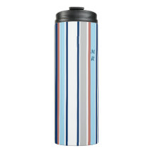 Moderno Blue White Gray Red Stripes Monograma