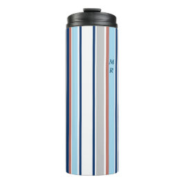 Termo Moderno Blue White Gray Red Stripes Monograma