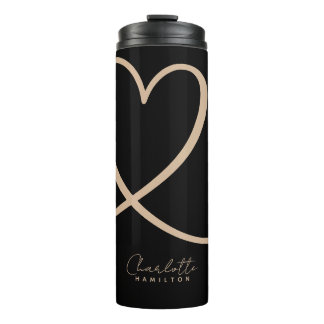 Termo Moderno Corazón de Amor Nombre Personalizado Negro