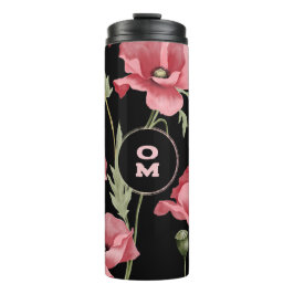 Termo Moderno Monograma Floral Poppy Negro Rosa