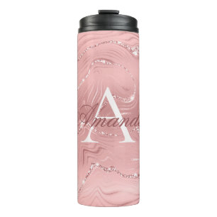 Termo Moderno Purpurina Rosa Girly Monograma Nombre El