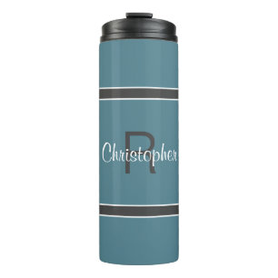 Termo Moderno Turquesa Gris Estiloso Bebida con Monogram