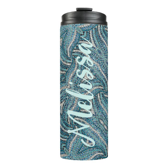 Termo Moderno Y Elegante Girly Turquesa Swirl Nombre Per (Anverso)