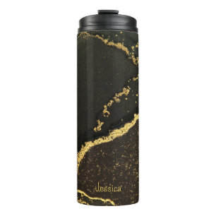 Termo Moderno y elegante nombre de Purpurina negro y oro