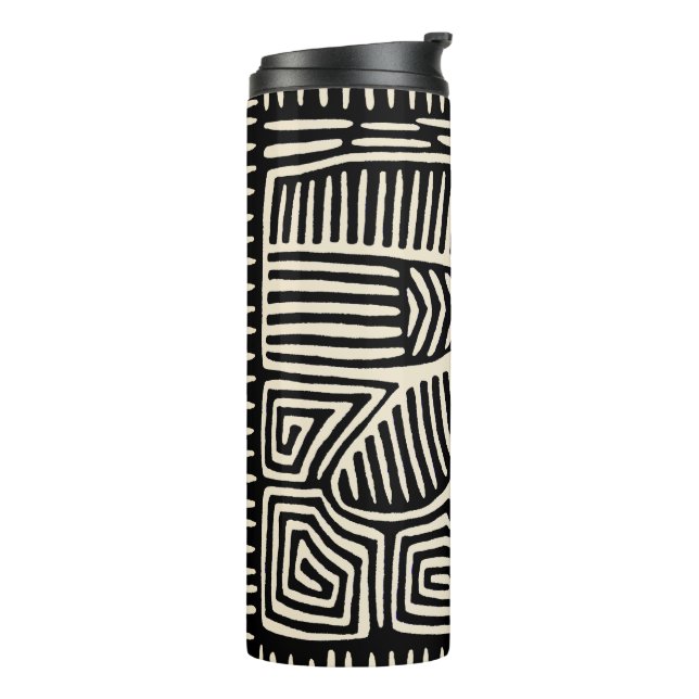 Termo Mola Pájaro de Indio Kuna de Panamá - Blanco Negro (Rotado hacia la izquierda)