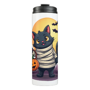 Termo Momia de gato negro hombres mujeres niños Hallowee