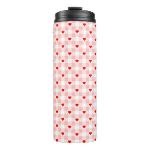 Termo Mono de cuadros escoceses con corazones rosados re