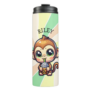 Termo Mono kawaii con té de burbuja personalizado