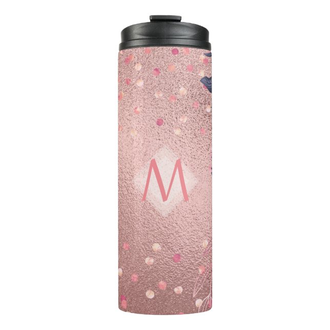 Termo MONOGRAM floral azul rosado giratorio giratorio de (Anverso)