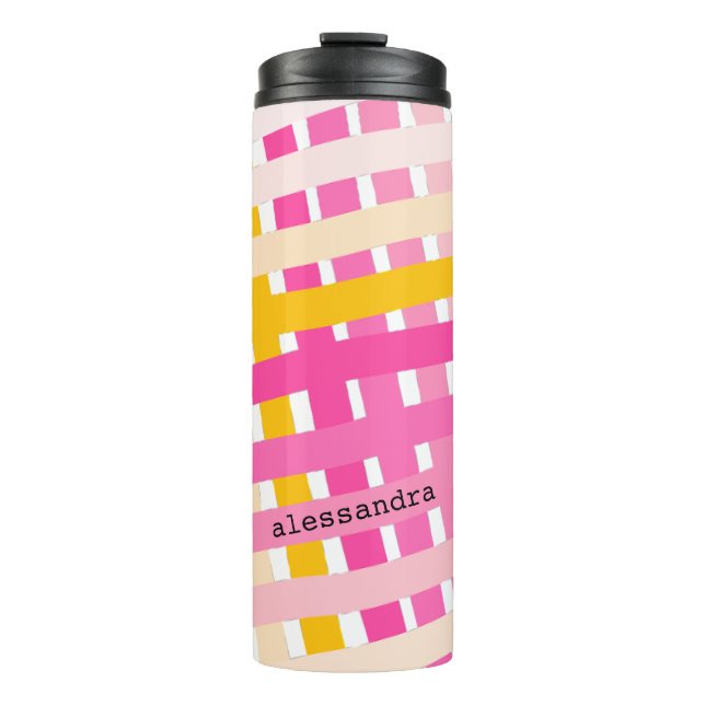 Termo Monogram Modern Pink Yellow Check Plaid Girly  (Anverso)