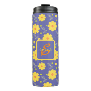 Termo Monograma amarillo morado Girly Elegante Floral Mo
