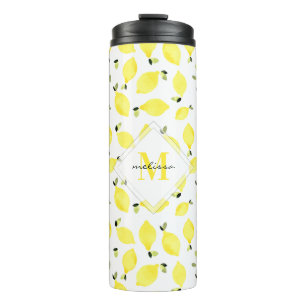Termo Monograma amarillo + nombre en patrón limón acuare