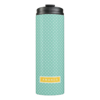 Termo Monograma Aqua y puntos pequeños amarillos