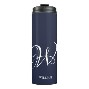 Termo Monograma azul de la marina elegante personalizada