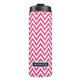 Termo Monograma azul marino y chevron rosado