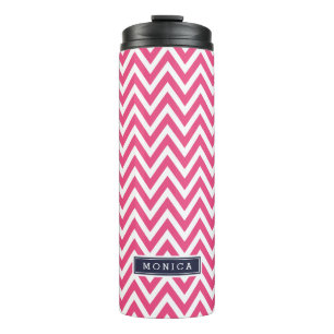 Termo Monograma azul marino y chevron rosado