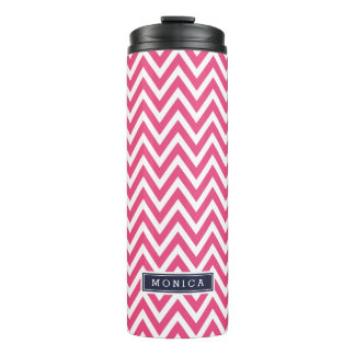 Termo Monograma azul marino y chevron rosado