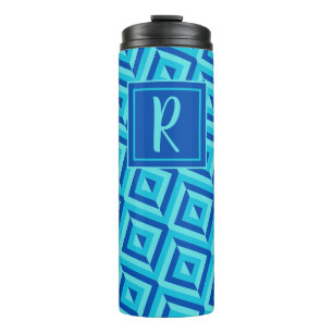 Termo Monograma Azul Patrón de Diamante de Tres Tonos