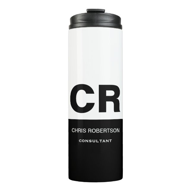 Termo Monograma blanco negro Crear regalo Personalizado (Anverso)