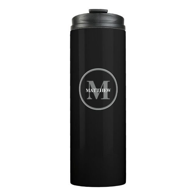 Termo Monograma blanco negro gris personalizado (Anverso)