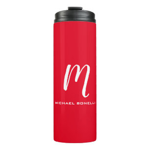 Termo Monograma blanco rojo elegante caligrafía su nombr