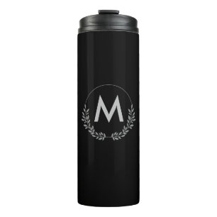 Termo Monograma blanco y negro simple y elegante