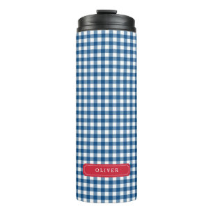 Termo Monograma Blue Gingham personalizado
