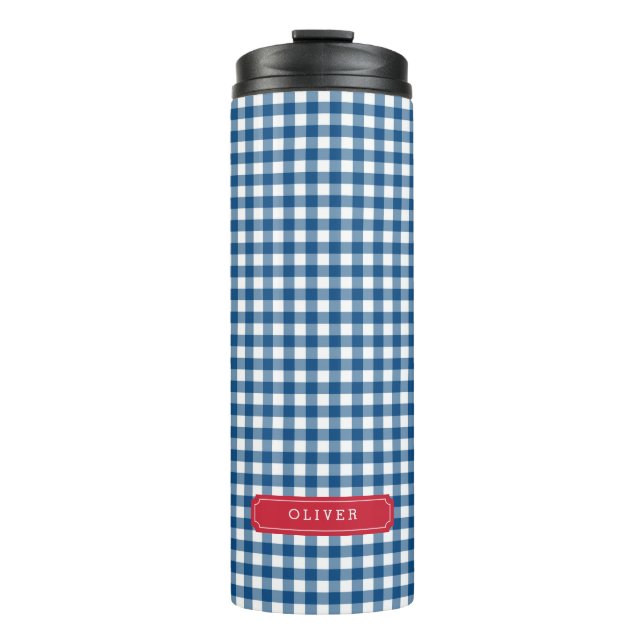 Termo Monograma Blue Gingham personalizado (Anverso)