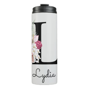 Termo Monograma Boho rosa Giro Floral Inicial L