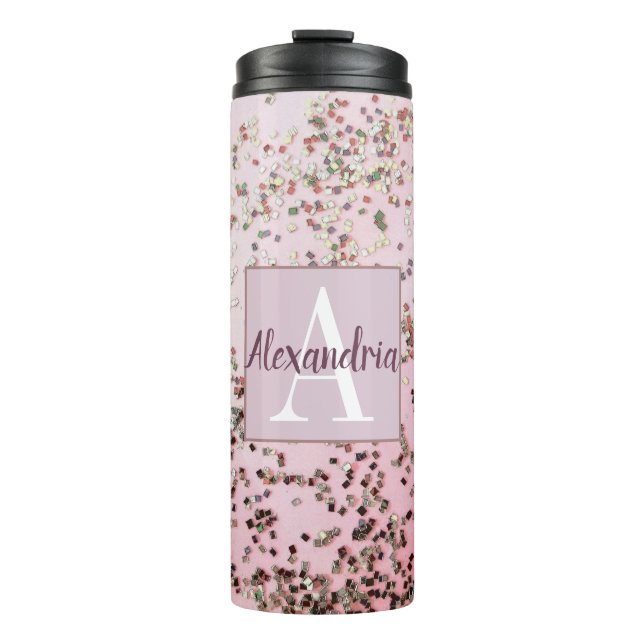 Termo Monograma Champagne Confetti Rosa (Anverso)
