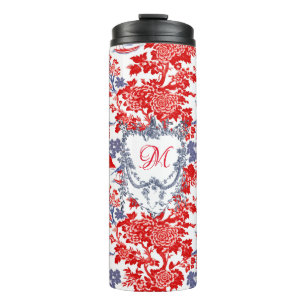 Termo Monograma chino chino de lujo francés rojo azul