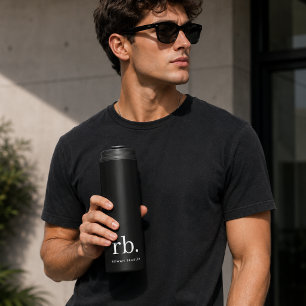 Termo Monograma Clásico Elegante Mínimo Negro y Blanco