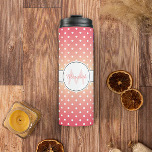 Termo Monograma Cute Girly Rosa Ombre con Lunares