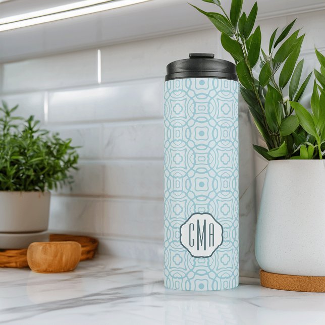 Termo Monograma de Aqua Quatrefoil Personalizado (Subido por el creador)