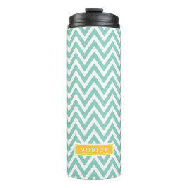 Termo Monograma de Aqua y Chevron Amarillo