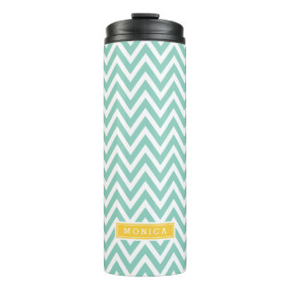 Termo Monograma de Aqua y Chevron Amarillo