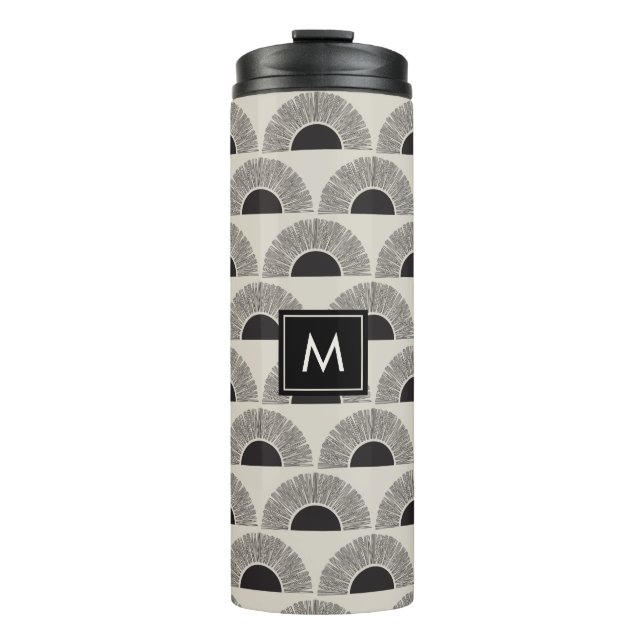Termo Monograma de arte moderno con atardecer negro y be (Anverso)