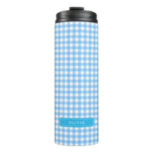 Termo Monograma de Baby Blue Gingham personalizado